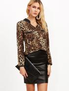 Shein Leopard Print Contrast Neck Shirt With Pockets