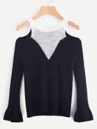 Shein Contrast Panel Open Shoulder Sweater