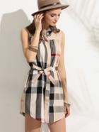 Shein Checkered Self Tie Shirt Dress