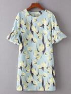 Shein Ruffle Cuff Flower Print Dress