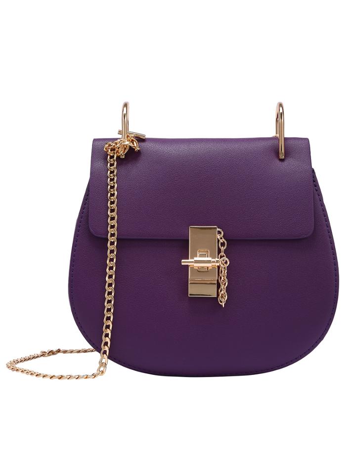 Shein Faux Leather Chain Saddle Bag - Purple