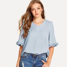 Shein Midi Sleeves With Frill Trim Blouse