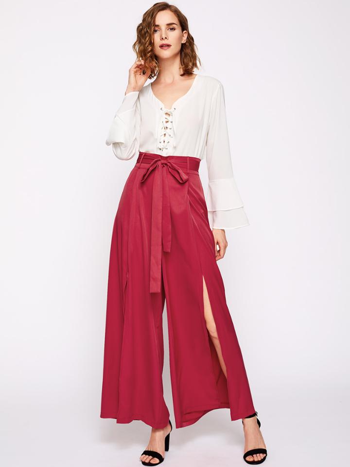 Shein Tie Waist Split Palazzo Pants