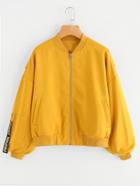 Shein Zipped Pocket Shirred Sleeve Bomber Jacket