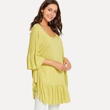 Shein Ruffle Hem Bell Sleeve Longline Top
