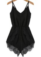 Shein Black Spaghetti Strap Lace Chiffon Jumpsuit