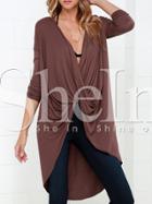 Shein Coffee Long Sleeve Asymmetric T-shirt