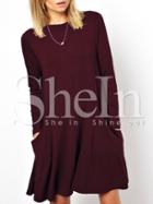 Shein Burgundy Long Sleeve Pockets Dress