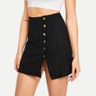 Shein Button Side Split Solid Skirt