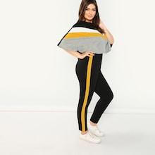 Shein Plus Cut And Sew Chevron Top & Leggings Set