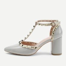 Shein Rivet Detail T-strap Chunky Heels