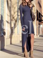 Shein Navy Long Sleeve High Low Dress