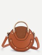 Shein Piping Detail Pu Round Bag With Metal Handle