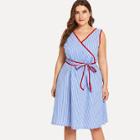 Shein Plus Contrast Binding Belted Striped Dress