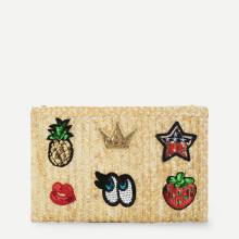 Shein Patch Detail Straw Clutch Bag