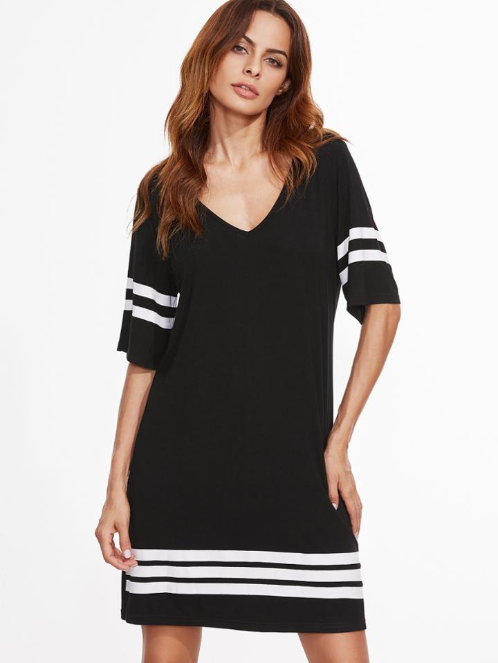 Shein V Neckline Varsity Striped Tee Dress