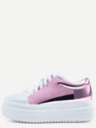 Shein Pink Round Toe Lace-up Thick-soled Wedges