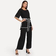 Shein Waist Belted Striped Top & Pants Co-ord