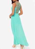 Rosewe Chic Hollow Design Round Neck Sleeveless Green Chiffon Dress