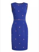Shein Blue Round Neck Sleeveless Embroidered Bodycon Dress