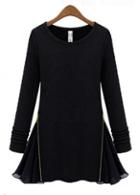 Rosewe A Line Round Neck Long Sleeve Black Tees