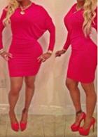 Rosewe Batwing Sleeve Rose Long Sleeve Sheath Dress