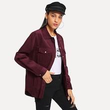 Shein Corduroy Pocket Decoration Collar Coat