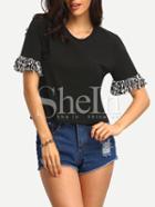 Shein Black Short Sleeve Tassel T-shirt