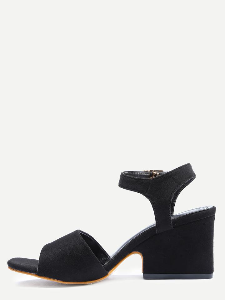 Shein Black Faux Suede Open Toe Chunky Wedges