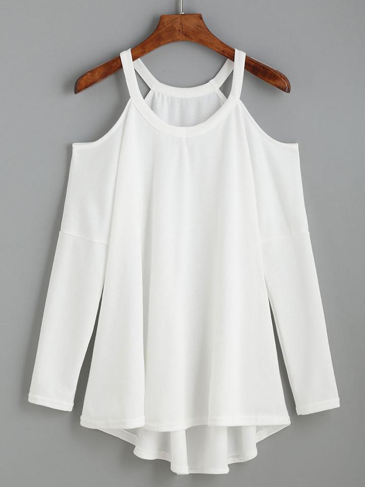 Shein Cold Shoulder High Low Knit T-shirt
