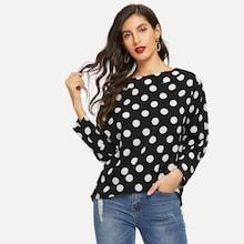 Shein Curved Hem Polka Dot Top