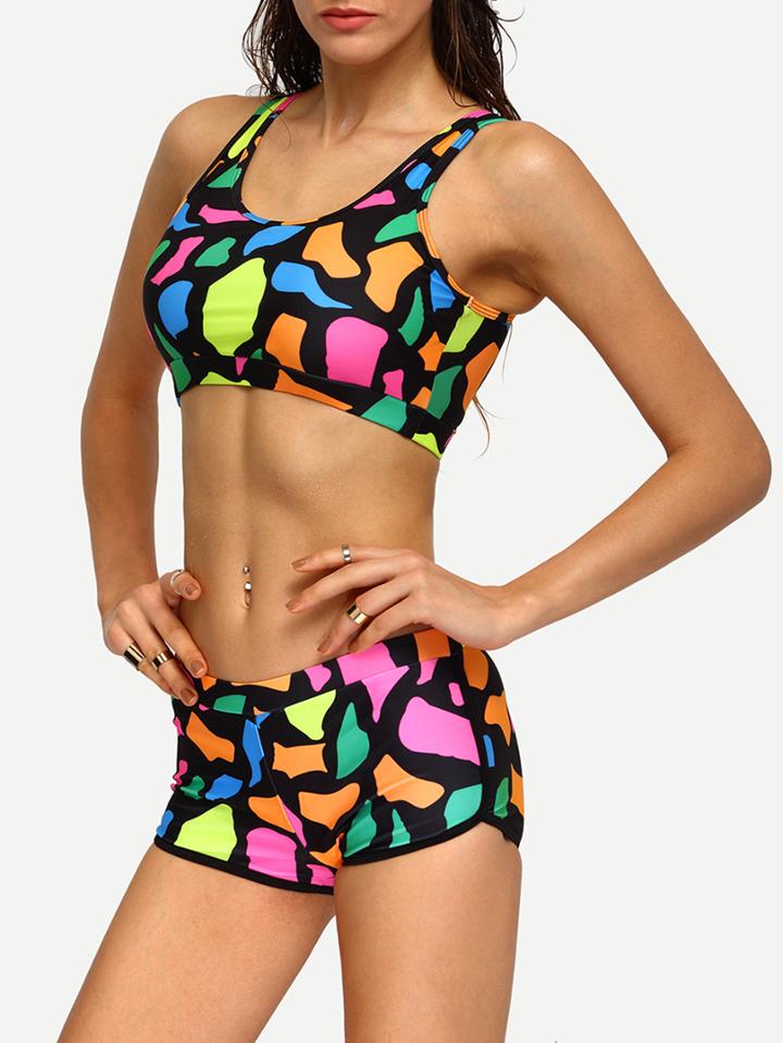 Shein Multicolor Camouflage Sport Bikini Set