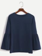 Shein Navy Round Neck Bell Sleeve T-shirt