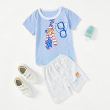 Shein Boys Cartoon Print Tee With Shorts