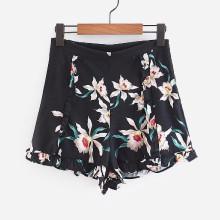 Shein Botanical Print Frill Trim Shorts