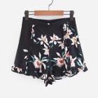Shein Botanical Print Frill Trim Shorts