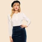 Shein Puff Sleeve Buttoned Solid Blouse