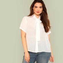 Shein Plus Tie Neck Semi Sheer Top