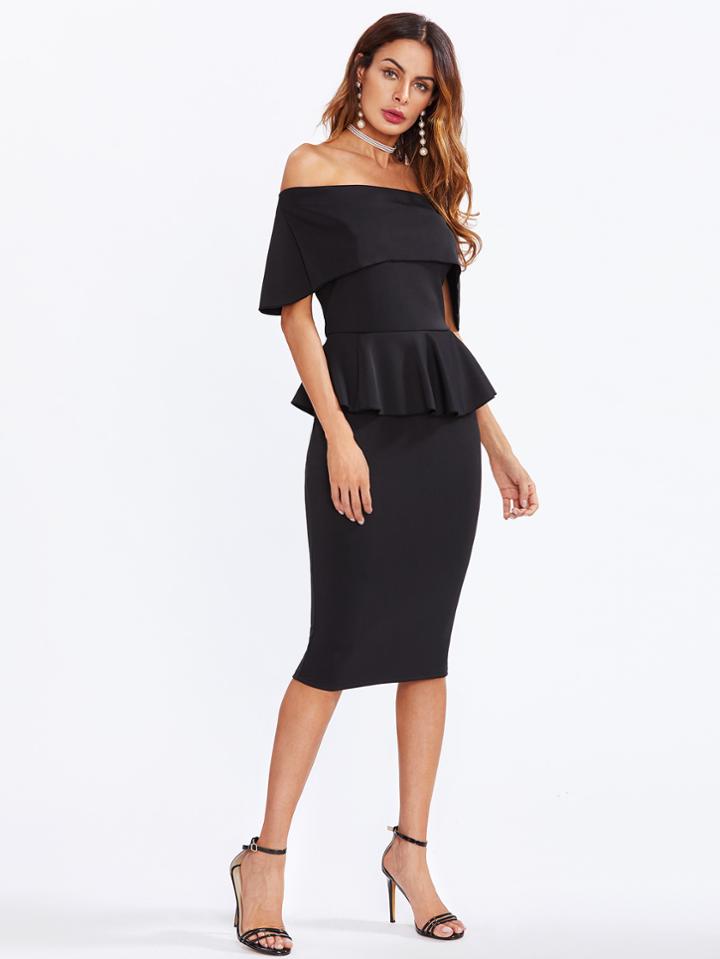 Shein Flounce Layered Neckline Peplum Dress