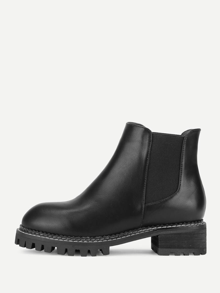 Shein Round Toe Faux Leather Ankle Boots