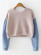Shein Contrast Denim Panel Sleeve Hooded Sweater