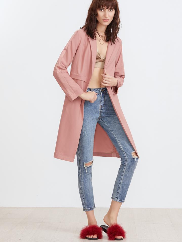 Shein Lapel Fake Pockets Open Front Coat