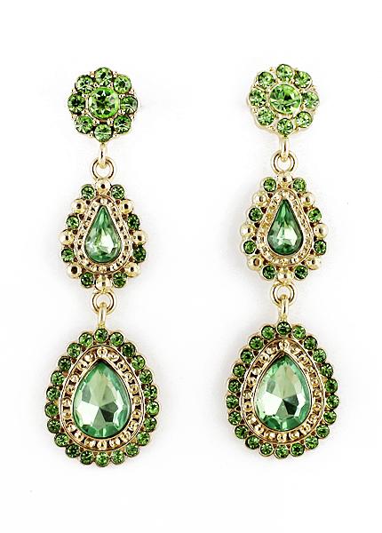 Shein Green Drop Gemstone Flower Earrings