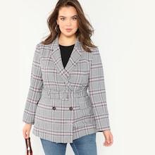 Shein Plus Notch Collar Plaid Coat