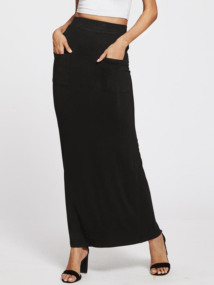 Shein Pockets Front Sheath Skirt