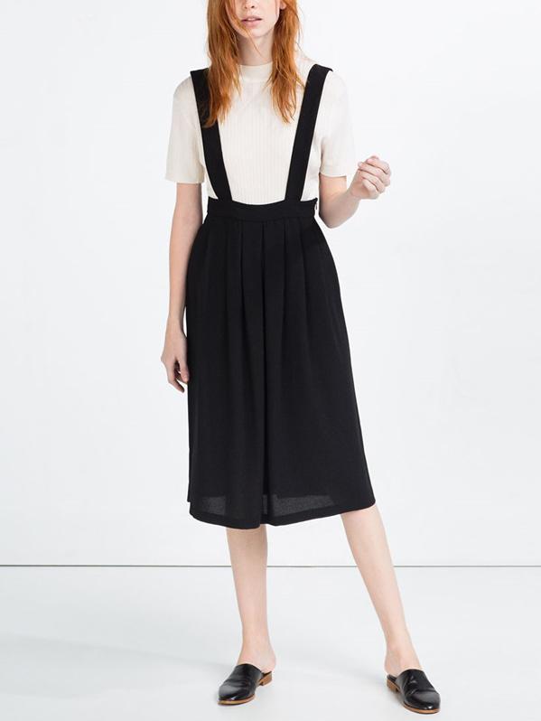 Shein Black High Waist Strap Pinafore Dress