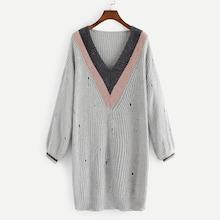 Shein Striped Trim Eyelet Longline Sweater