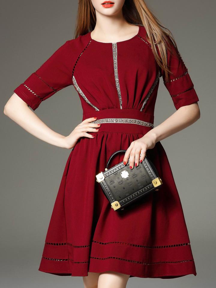 Shein Wine Mesh Insert A-line Dress