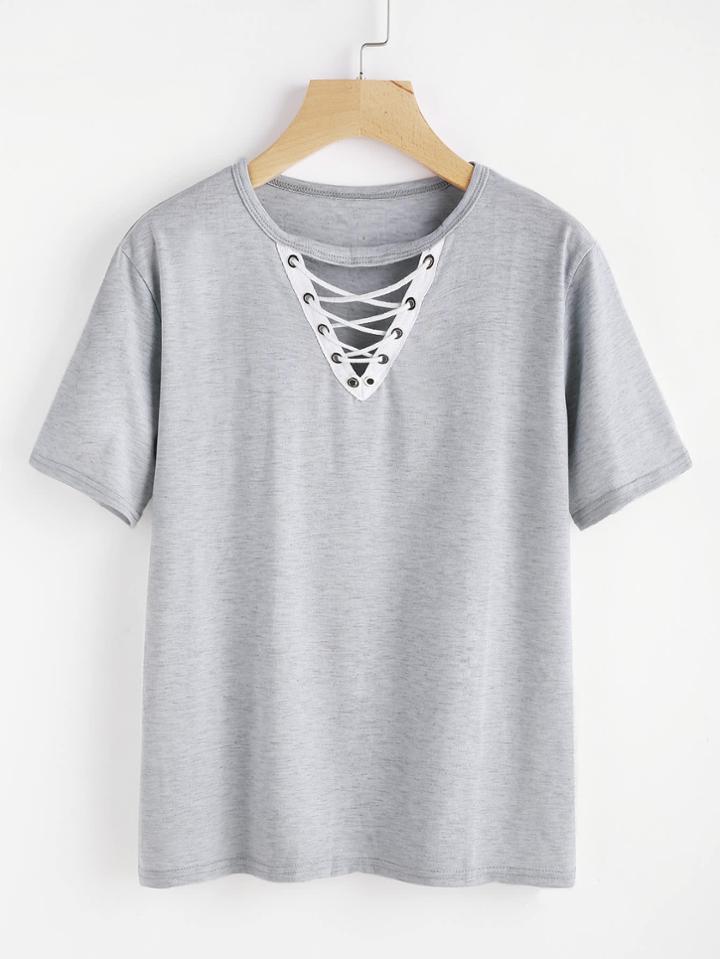 Shein Criss Cross V Cut Slub Tee