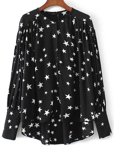 Shein Black Star Print High Low Blouse